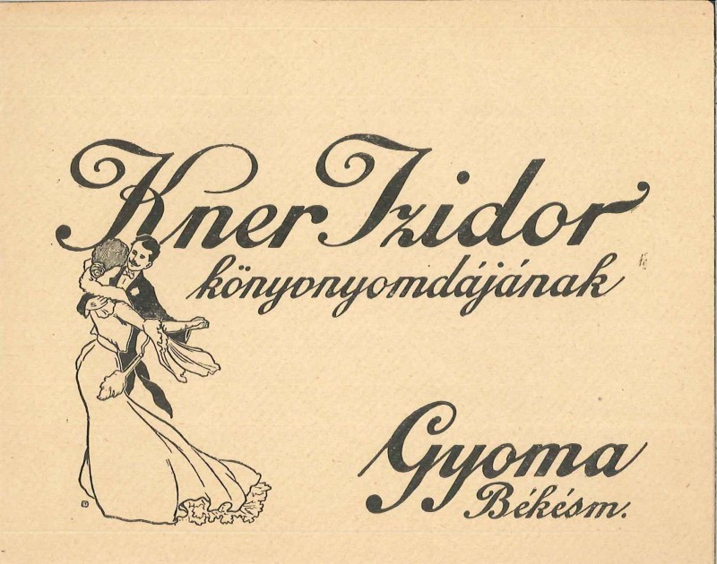 A Kner Nyomda nevére megcímzett boríték, sárga papír fekete színű nyomással. A boríték a Röpke Lapok című folyóirat melléklete volt 1906-1907-ben.