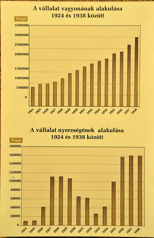 A grafikon azt mutatja, hogy a cég megállás nélkül fejlődött, még az 1929-1931 közötti gazdasági világválság is csak kissé vetette vissza a töretlen fejlődést. Kép forrása: Richter Múzeum.